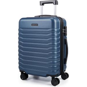 LIGHT FLIGHT Expandable Carry On Luggage 22x14x9 Airline Approved with Double Spinner Wheels, 20 Inch Lightweight Hard Shell Rolling Suitcases with TSA Lock, Blue
