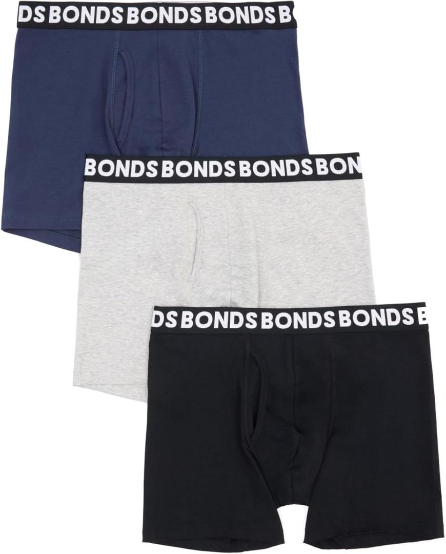 Bonds Men's Underwear Boxer Briefs Pack, Everyday Men's Boxer Briefs, Mid-length, Cotton-blend Underwear, 3-pack (Grey Marle/Navy/Black). Size S