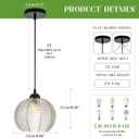 Globe Pendant Light Clear Ribbed Glass Hanging Lights for Kitchen, 22cm/8.66"
