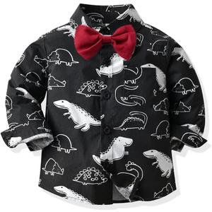 JunNeng Baby Toddler Boy Dinosaur Bowtie Dress Shirt JunNeng Baby Toddler Boy Dinosaur Bowtie Dress Shirt