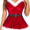 Avidlove Christmas Lingerie for Women Sexy Santa Costume For Women V Neck Velvet Lingerie (Small)