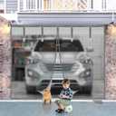 Garage Door Screen, Sunmoxia 8x7Ft Magnetic Heavy Duty Garage Door Curtain with 4 Strapping Tapes - Durable Breathable Anti-Tear Mesh Patio Porch Privacy Curtain (Sliver