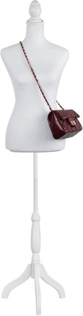 Female Linen Fabric Mannequin Torso Dress Form with Detachable Head, Two Wooden Hands and Height-Adjustable Metal Display Stand