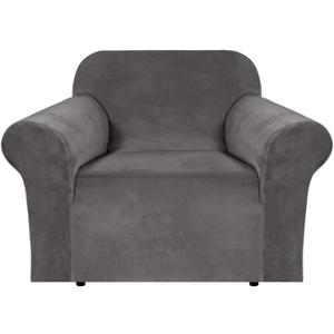 H.VERSAILTEX Stretch Velvet Armchair Cover Couch Covers 1 Cushion Chair Slipcover for Living Room Furniture Cover Crafted from Thick Comfy Rich Velour (Chair 31"-49", Gray)