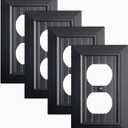 Black Classic Beadboard Wall Plates,Light Switch Covers,Electrical Outlet Covers, Switch Plates of Various Combination, Nature Bamboo Fiber Wall plate (1 Gang Duplex 4PK)