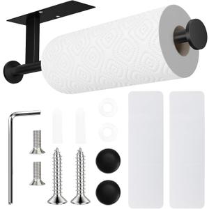 Paper Towel Holder Wall Mount - Self Adhesive No Drill or Drilling, SUS304 Stainless Steel - Kitchen, Bathroom, Sink, Pantry, Fridge(Black), 13.9*3.75