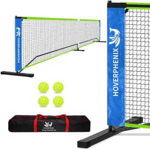 Hoverphenix Portable Pickleball Net for Driveway, 22FT Regularion Size Pickle Ball Net Set for Indoor and Outdoor Use, Weather Resistant Metal Frame