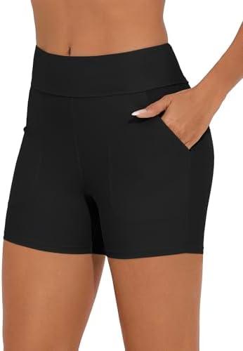 Bonneuitbebe Women's Swim Shorts High Waisted Bathing Suit Bottoms Swimwear Boyshort Swimming Swimsuit Board Shorts, Medium, Black 