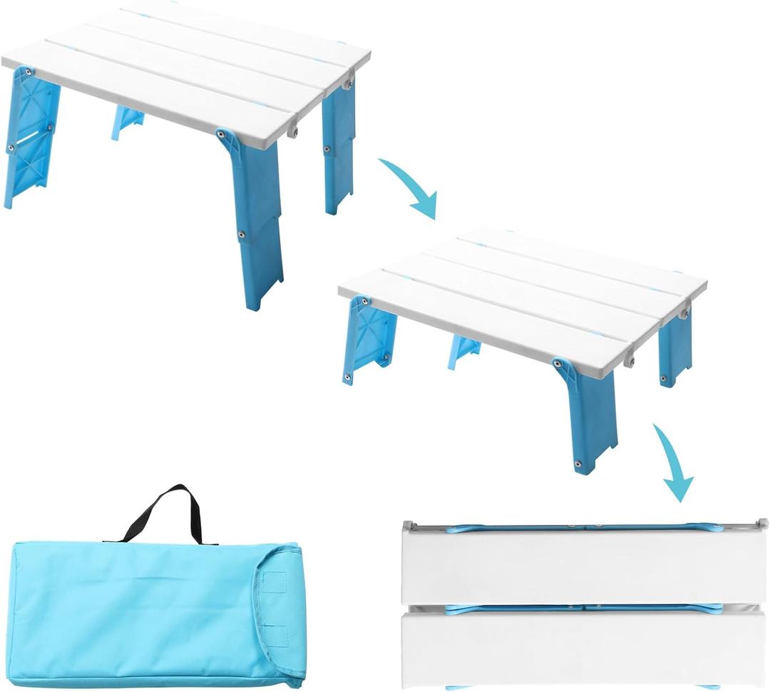 Modern-Depo 15.9"x14.2"x9.6" Large Portable Folding Beach Table for Sand Foldable Height Adjustable Side Table Desk for Camping Picnic BBQ with Carry Bag, Cyan