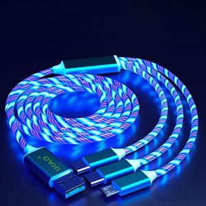 IHAO Multi Connectors Fast Charging Cable 3 Combinations in One Cable USB A to USB C/Micro USB Cord Lighted Up LED Flowing Compatible with Most of Electric Device-47 Inches Blue