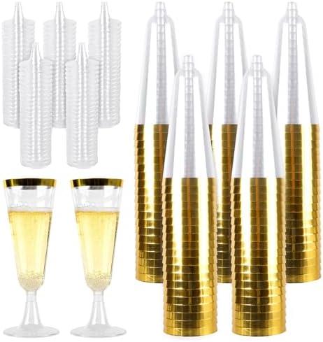 TAICHEUT 40 Pack Plastic Champagne Flutes, 5 Oz Gold Rimmed Champagne Flutes, Clear Plastic Toasting Glasses for Mimosa Bar Engagement Birthday Wedding Graduation Decorations Party