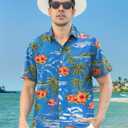 Men's Hawaiian Shirt Short Sleeve Floral Button Down Shirt Casual Summer Tropical Beach Shirts (Blue, XXL)