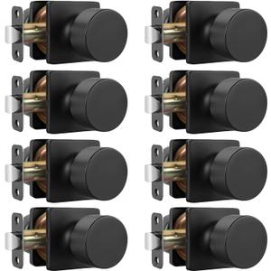 Goldenwarm Matte Black Closet Door Knobs, Passage Door Knobs Interior Hallway, Black Closet Door Knob No Lock 8 Pack