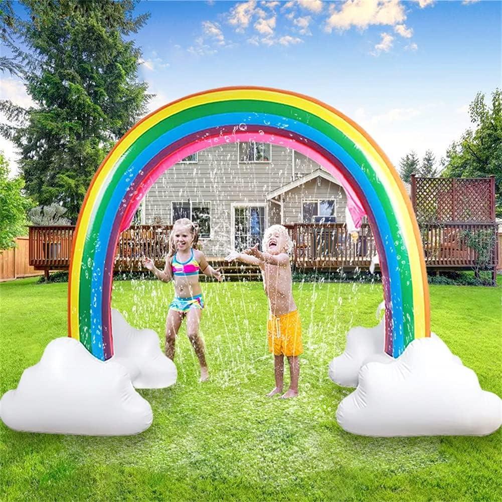 Inflatable Rainbow Cloud Sprinkler Toys, 8 x 5.5 Ft Summer Sprinkler Backyard Water Park Supply for Kids