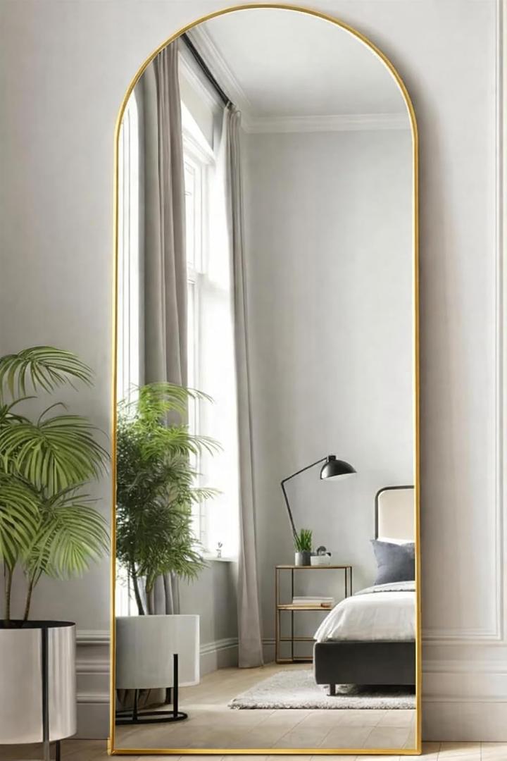 SUNQUEEN 58"x19" Floor Mirror Full Length, Arched Full Length Mirror with Stand, Full Body Mirrors for Bedroom Living Room or Cloakroom Gold
