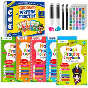 Magic Grooved Writing Practice Books for Kids Age 3-5 6-8, Reusable Large Size Grooved Writing Practice Copybooks, Handwriting Practice, Kids Writing Helper