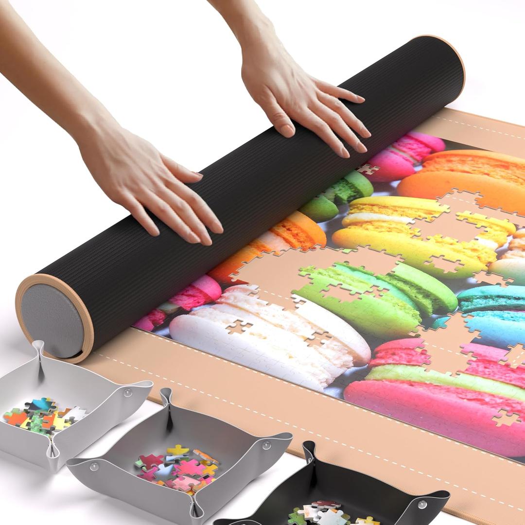The Original Newverest Jigsaw Puzzle Mat Roll Up, Rose Gold, 46 x 26 Portable Keeper Up to 1500 pieces with Non-Slip Rubber Bottom & Smooth Top + 3 Puzzle Sorting Trays & Travel-Friendly Storage Bag