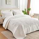 Oversized King Quilts 132x120, California King Bedspreads with 2 Pillow Shams, Ultrasonic Quilting Floral Pattern Soft Microfiber Lightweight Extra Large King Bedspread, White