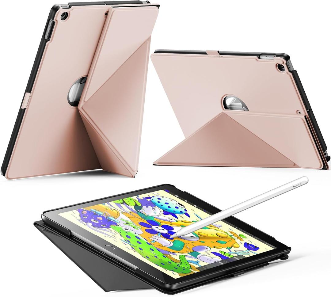INFILAND Case for iPad 10.2 Inch 9th/8th/7th Generation, Slim Foldable Book-Style Cover with Horizontal and Vertical Stand, Protective Case for iPad 10.2 (2021/2020/2019) (Rose Gold)