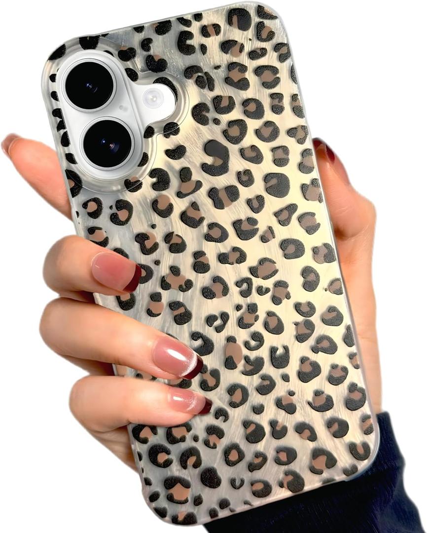 Srddty Compatible with iPhone 16 Case with Leopard Print, Cute Cheetah Retro Aesthetics Design for Girls Women, Clear Soft Bumper Hard Back Slim TPU Shockproof Matte Protective Phone Cover (Brown)