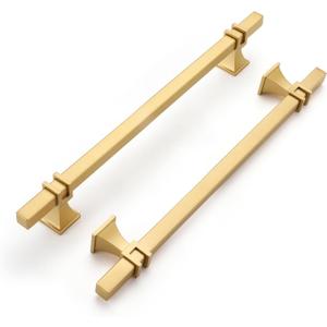 Haliwu 10 Pack Gold Cabinet Pulls, 6-1/4 inch Brushed Brass Kitchen Handles Square Dresser Drawer Hardware