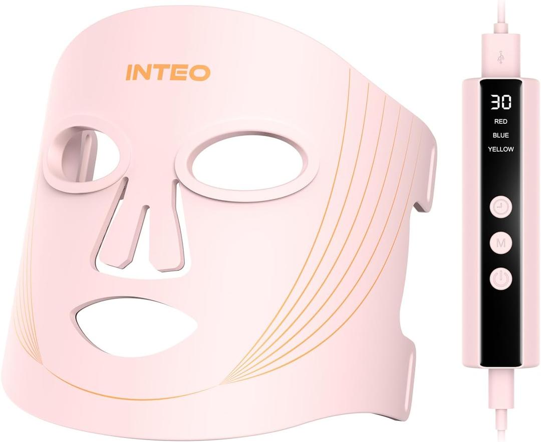Red Light Therapy for Face, 3 Modes Portable Led Face Mask Light Therapy with Remote, Near-Infrared 850 Red Light Therapy Mask with Timing Function, Red Light Therapy at Home 180 LED Beads (Pink)
