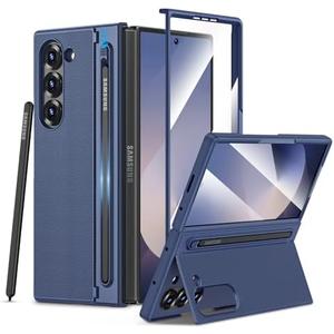 Maxdara for Samsung Z Fold 6 Case, with S Pen Slot & Tempered Glass Screen Protector & Hidden Kickstand, Support Wireless Charging Protective Phone Case for Samsung Galaxy Z Fold 6 5G, Blue