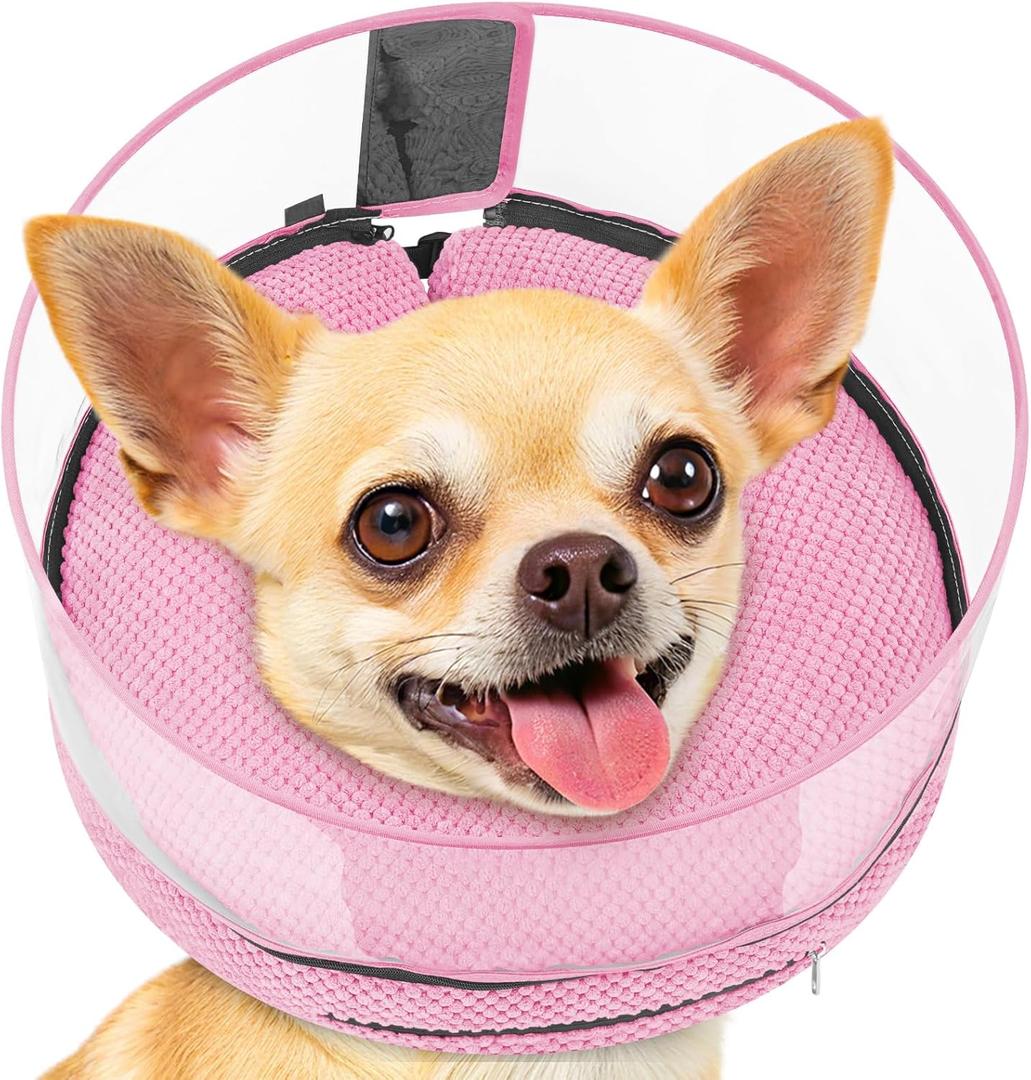 Soft Inflatable Dog Cone for Surgery Recovery, Protective Dog Donut Collar with Shield to Stop Licking Wounds, 2-in-1 Patented Comfort Blow-Up Collar for Small Pets, Chihuahua (Pink, S) (S (Neck: 5"-8"))