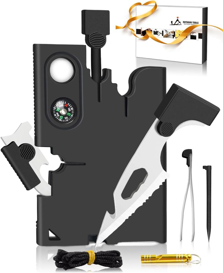 2 x Upgraded Credit Card Tool Multitool - Mens Grandpa Gifts for Dad Who Wants Nothing, Papa Gifts for Him Credit Card Knife Foldable Cool Gadgets for Men Wallet Tools With Blade Compass Screwdrivers