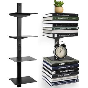 Professional Invisible Floating Book Shelves for Wall, 4 Tier Vertical Spine Book Tower Hanging Bookshelves, Wall Mounted & Space Saving, Heavy Duty Metal Book Organizer for Home Office, 2 Pack White