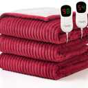 Homemate Electric Heated Blanket Queen Size - 84"x90" Heating Blanket Queen Size Dual Control 1/2/4/6/8 Hours Auto-Off 10 Heat Level Over-Heat Protection Soft Flannel Sherpa ETL Certification (Red (Striped))