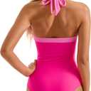 SUUKSESS Women Sexy Tummy Control One Piece Swimsuit Halter Retro Bathing Suit (Pink, XL)