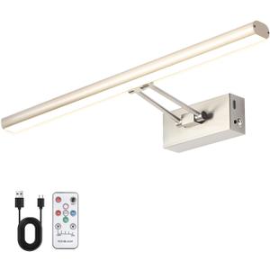 Picture Light, 17.5inches Picture Light Battery Operated,3CCT Picture Frame Light,Wireless Picture Lights for Wall Artwork Display, Photo,Library (Satin Nickel)