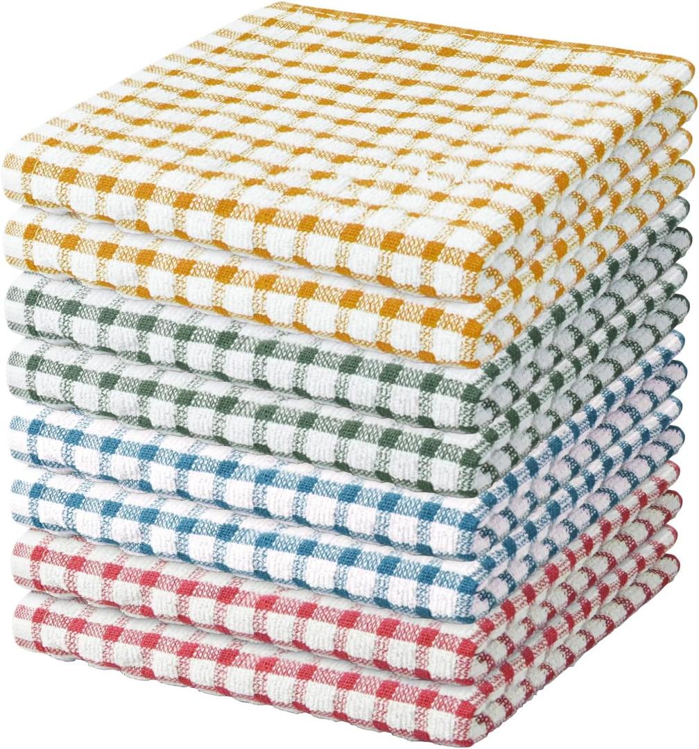 Nialnant 8 Pcs Kitchen Dish Rags,100% Cotton Soft Absorbent Quick Drying Dish Cloths for Kitchen,Washing Dishes,Cleaning rags-11 x 11In (Red+orange+teal+dark Green)