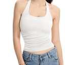 Halter Tank Tops for Women Double Lined Backless Going Out Tops Trendy Y2K Summer Shirt (White)
