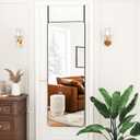 Antok Over The Door Mirror Full Length, 49'' x 14''Wall Mounted Hanging Mirror, Aluminum Alloy Frame, Shatterproof Glass, No Drill Installation for Bedroom, Closet, Bathroom, Dorm, Round Corner,Black