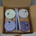 Elk and Friends Kids + Toddler Glass Cups | The Original 8oz Glass Mason Jar with Sleeves + Lids | Silicone Straws + Stopper | Smoothie Cup | Food Storage | Spill Resistant | Dishwasher Safe | 4 Pack (Gray/Sage/MistyBlue/Navy)