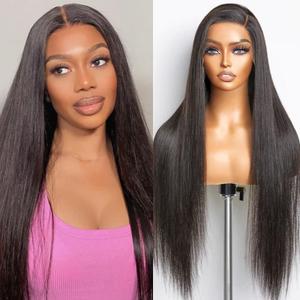 13x6 Synthetic Lace Front Wig for Black Women, 24 Inch HD Transparent Pre Plucked Hairline Glueless Wigs Lace Frontal Natural Synthetic Long Straight Wig for Daily Party (Black)
