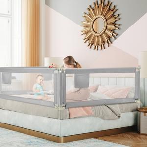 Q-MIULIKE Baby Bed Rail for Toddlers Crib Guard Rail Smooth Flip-Down Safety Rail Guards for 14 Height Adjustable, Toddlers Bed Rails 1 Piece 158" x 59"