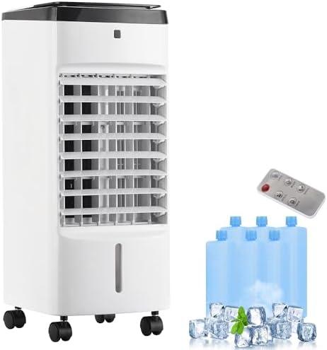 Evaporative Air Cooler, 20" Swamp Cooler, Cooling Fans that Blow Cold Air with Remote, 12H Timer, 4Ice Packs, 3 Speeds & 3 Modes