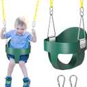 DECORLIFE Toddler Swing, Baby Swing Outdoor High Back Full Bucket Swing Set, 330lb Capacity, Safety Design, Plastic-Coated Chains and Quick-Snap Carabiners for Backyard, Playground (Green)