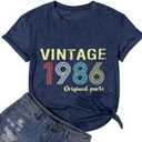 FYAPHION Vintage 1986 T Shirts for Women 40th Birthday Gifts Born in 1986 Tshirt Retro Casual Short Sleeve Tee Tops (Pink, XL)
