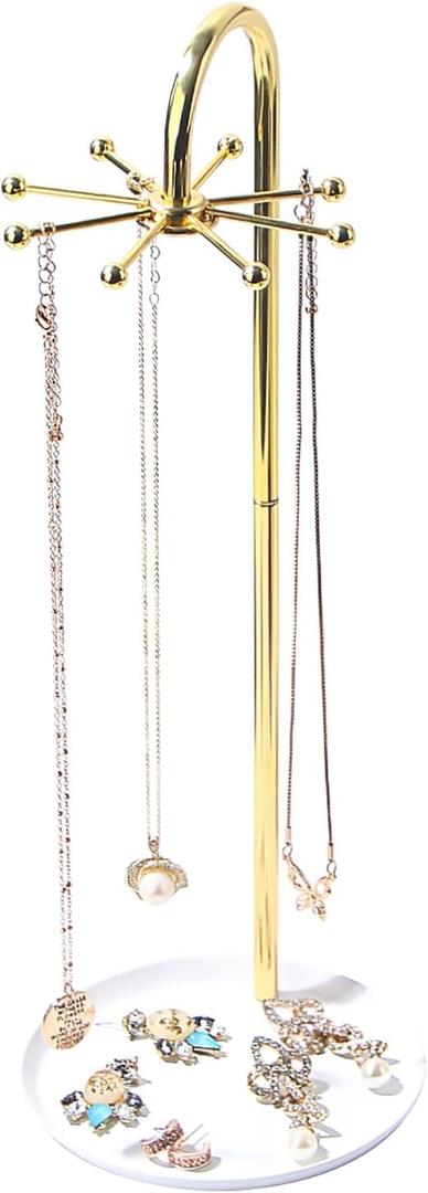 Necklace Holder, Rotating Necklace Display for Vendors, Metal Jewelry Display Stand, Hanging Pandent Chain Tower Rack with 8 Hooks