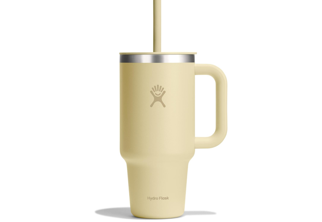 Hydro Flask Travel Tumbler with Handle, Lid and Straw - Insulated Stainless Steel in 32 Oz Starlight
