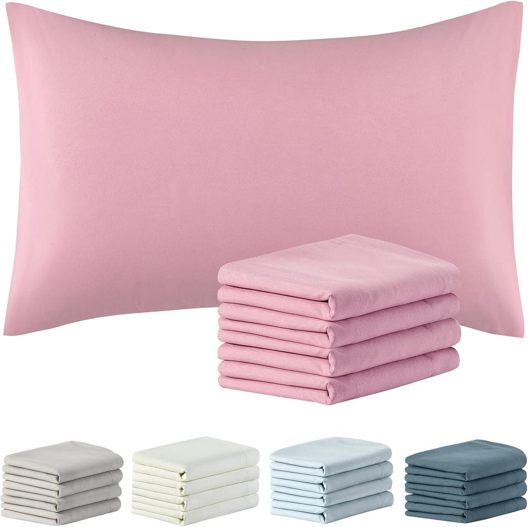 SiinvdaBZX 1800 Thread Count Microfiber Pillowcases Queen Size Set of 4 - Envelope Closure Pillow Cases - Ultra Soft Easy Care (Pink)