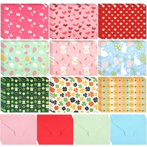 63 Sets Valentine Saint Patrick's Day Easter Cards with Envelopes Bulk Colorful Heart Rabbit Egg Four Leaf Clover Valentines Day Card 4 x 5 Inch Gift Heartfelt Greeting Cards with 9 Design (Multicolored)
