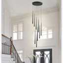 9-Light LED High Ceiling Chandelier, Modern Black Long Linear Pendant Chandelier for Staircase Entryway Foyer, Large Dimmable Hanging Light with 3 Color Temperatures
