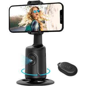 Auto Face Tracking Tripod, 360 Rotation Body Phone Camera Mount Smart Shooting Holder with Remote Selfie Stick, No App, Gesture Control, for Vlog, Tiktok (Black)