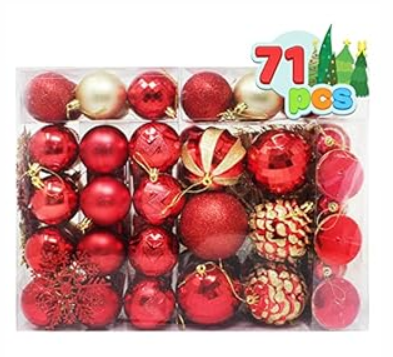 Joiedomi 71 Pcs Christmas Assorted Ornaments with a Star Tree Topper, Shatterproof Christmas Ornaments for Holidays, Party Decoration, Tree Ornaments, Events, and Christmas (Red&Gold)