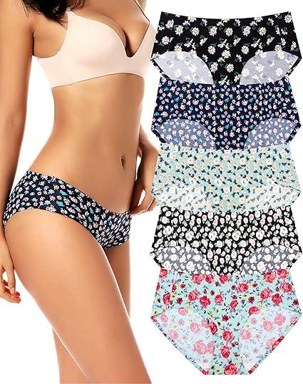 voenxe Women Seamless Hipster Underwear, Breathable Ladies Panties Bikini, No Show Briefs, Comfortable Undies for Women 4-Pack, Small